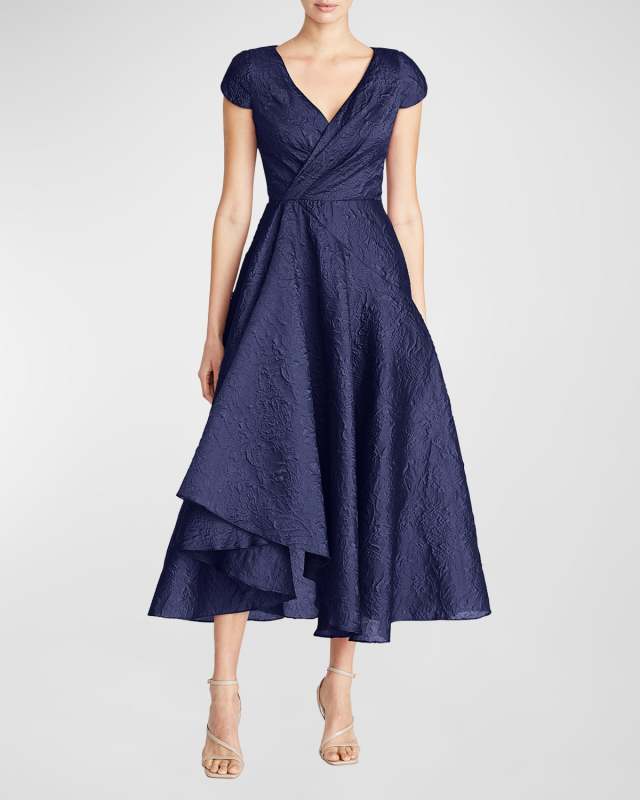 Sevyn High-Low Pleated Jacquard Midi Dress